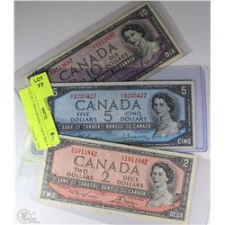 LOT OF 3 1954 CANADA 2,5,&10 BILLS