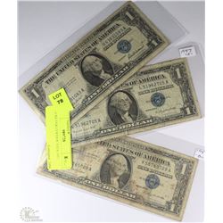 LOT OF 3 US SILVER CERTIFICATES 1957