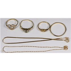BAG OF GOLD AND GOLD PLATED RINGS & BRACELETS
