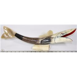 HAND CARVED BULL HORN FISH ORNAMENT