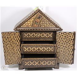 DECORATIVE 3 DRAWER, 2 DOOR JEWELLERY BOX