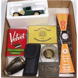 BOX W/RARE VINTAGE CIGARETTE TINS (IN EXC.