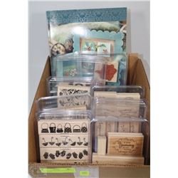 BOX OF SCRAPBOOKING STAMPS & 1 IDEA BOOK