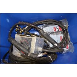 BLUE TUB WITH ASSORTED WELDING SUPPLIES ,