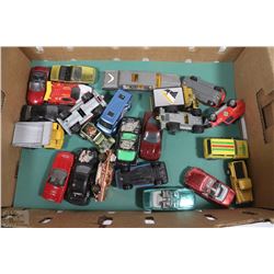 BOX OF DIE CAST CARS AND MORE
