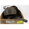 Image 1 : BOX OF SET OF 4 CAST IRON PANS AND CAST IRON