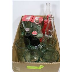 BOX OF ASSORTED COKE BOTTLES,SOME OLD,COKECOLA