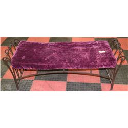 WROUGHT IRON AND PURPLE FAUX FUR BENCH