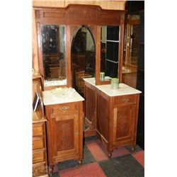 WOOD & MARBLE TOP VANITY UNIT