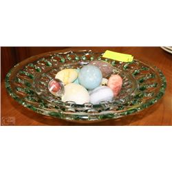 ESTATE GLASS BOWL WITH STONE EGGS