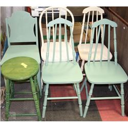 5 VINTAGE CHAIRS AND 1 STOOL