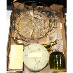 BOX WITH ASST CRYSTAL, BRASS ELEPHANT ETC