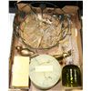 Image 1 : BOX WITH ASST CRYSTAL, BRASS ELEPHANT ETC