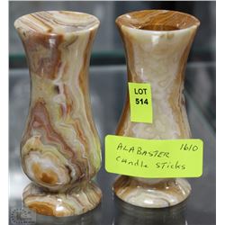 PAIR OF ALABASTER CANDLESTICK HOLDERS