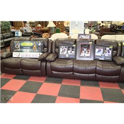 NEW (MARTIN) BROWN LEATHERETTE SOFA AND LOVESEAT
