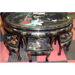 6PC TABLE AND STOOL SET, HAND PAINTED,THE BIRD OF