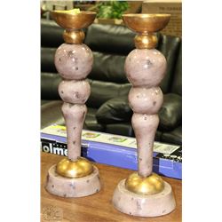 NEW PAIR OF CANDLE HOLDERS BROWN AND GOLD