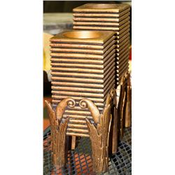PAIR OF SQUARE MATCHING CANDLE HOLDERS GOLD COLOR