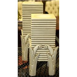 PAIR OF SQUARE MATCHING CANDLE HOLDERS IVORY COLOR