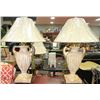 Image 1 : PAIR OF GOLD AND BEIGE TABLE LAMPS WITH SHADES