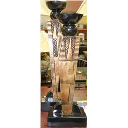 NEW PAIR OF BLACK AND GOLD TALL CANDLE HOLDERS