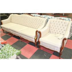 VINTAGE WOOD CARVED SOFA AND CHAIR