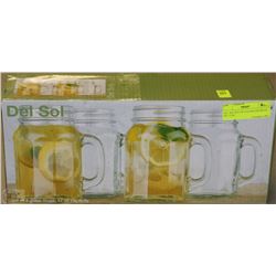 DEL SOL SET OF 4 GLASS JAR MUGS SET 17OZ