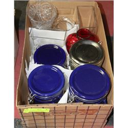 BOX WITH CANNISTER SET, HEART SHAPED VASE AND MORE