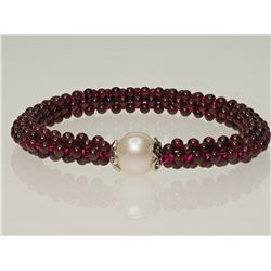 #1-STERLING SILVER  PEARL  GARNET  BRACELET