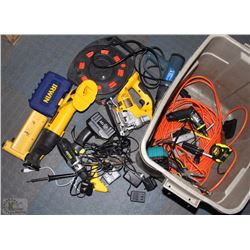 TOTE WITH ASSORTED POWER TOOLS INCLUDING