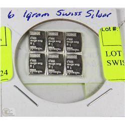 LOT OF 6 1 GRAM PURE SILVER SWISS ART BARS