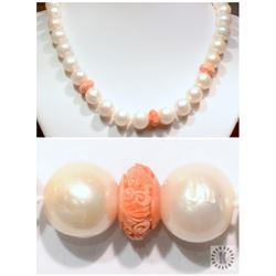 #50-FRESHWATER PEARL & POLY CORAL FLORAL SHAPE