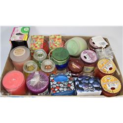 FLAT OF ASSORTED CANDLES ,HOLDERS,ETC
