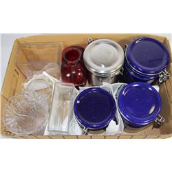 BOX WITH CANNISTER SET, HEART SHAPED VASE AND MORE