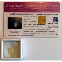 1.338 CT  NATURAL OVAL OPAL GEMSTONE & COA