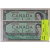 Image 1 : CANADA 1954 DOLLAR BILL IN SEQUENCE X2