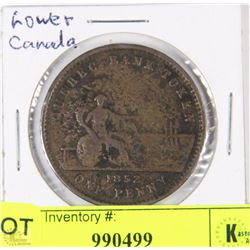 1852 LOWER CANADA F ONE PENNY