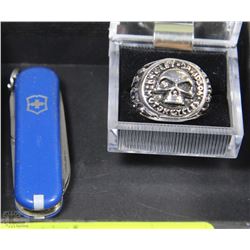 TRAY WITH HARLEY DAVIDSON REPLICA RING AND SWISS