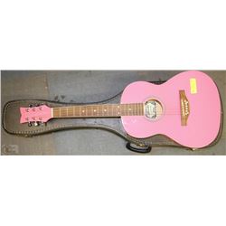RITMIILER PINK PARLOR GUITAR WITH CARDBOARD CASE