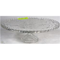 WHITE ROSE FOOTED CRYSTAL CAKE PLATE