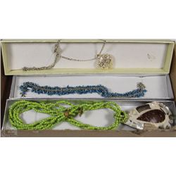 SHELL AND BEADED NECKLACE, HEART NECKLACE &