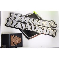 LOT WITH HARLEY DAVIDSON METAL EMBLEM, MAVERICK