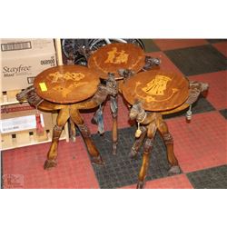 THREE ANTIQUE WOOD FOLD UP TABLES MADE IN EGYPT