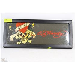 ED HARDY FRAMED MIRROR SIGN 18" X 7.5"