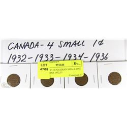 C)  LOT OF 4 CANADIAN SMALL ONE CENT COINS 1932,33
