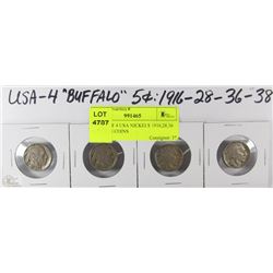 R) LOT OF 4 USA NICKELS 1916,28,36 AND 1938 COINS
