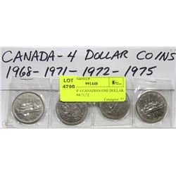 A) LOT OF 4 CANADIAN ONE DOLLAR COINS 1968,71,72