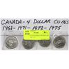Image 1 : A) LOT OF 4 CANADIAN ONE DOLLAR COINS 1968,71,72