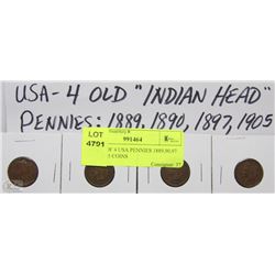 Q) LOT OF 4 USA PENNIES 1889,90,97 AND 1905 COINS