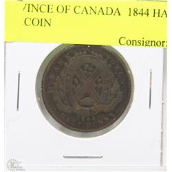 P) PROVINCE OF CANADA  1844 HALF PENNY COIN